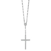 Sterling Silver Rhodium-plated Polished Fancy CZ Latin Cross 16 Inch with 2 Inch Extension Necklace